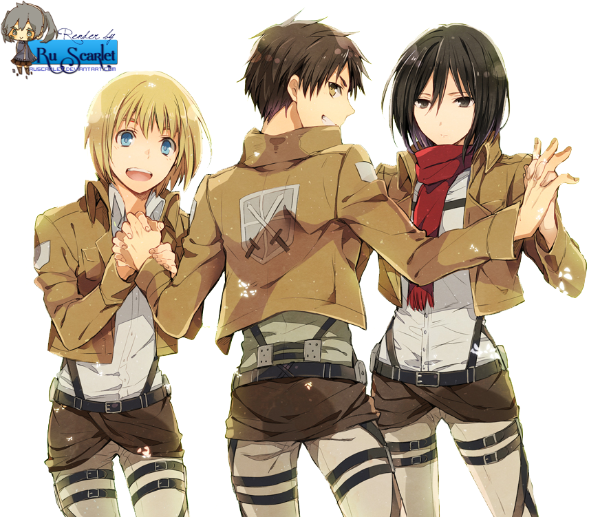 Attack On Titan Eren Mikasa Armin Clipart (875x750), Png Download