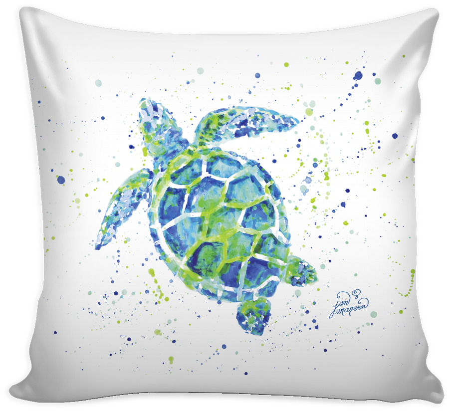 Sea Turtle Pillow Jan Marvin Art Studio - Sea Turtle Phone Background Clipart (1024x1024), Png Download