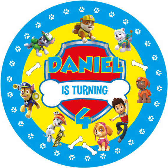 Paw Patrol Blue Party Box Stickers Clipart (569x568), Png Download