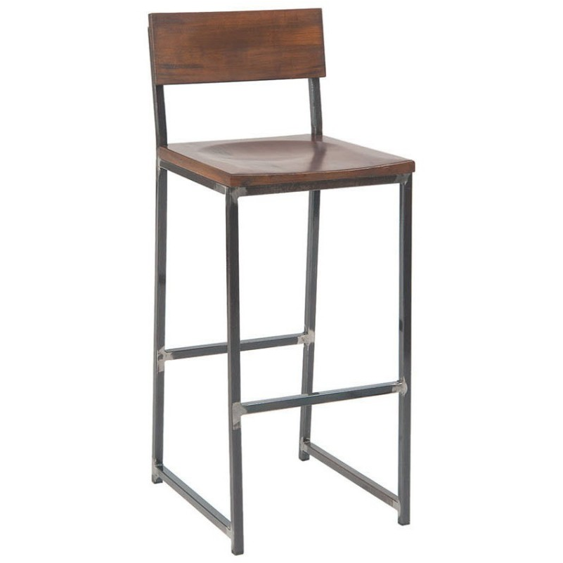 Industrial Series Metal Bar Stool With Wood Back And - Metal Wood Industrial Bar Stool Clipart (880x880), Png Download