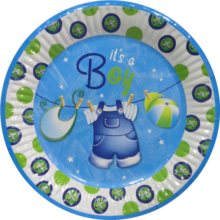 23cm Blue Clothesline Baby Shower Party Plates, Pack - Circle Clipart (896x896), Png Download
