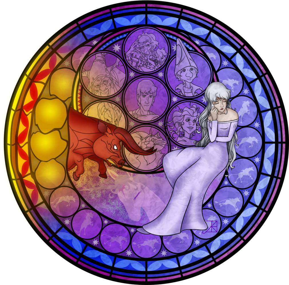 Last Unicorn Stained Glass - Vitrales De Princesas Disney Clipart (1011x999), Png Download