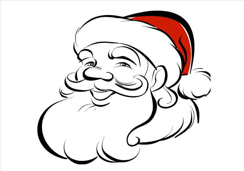Christmas Santa Face Transparent Image - Christmas Santa In Sketch Clipart (800x563), Png Download