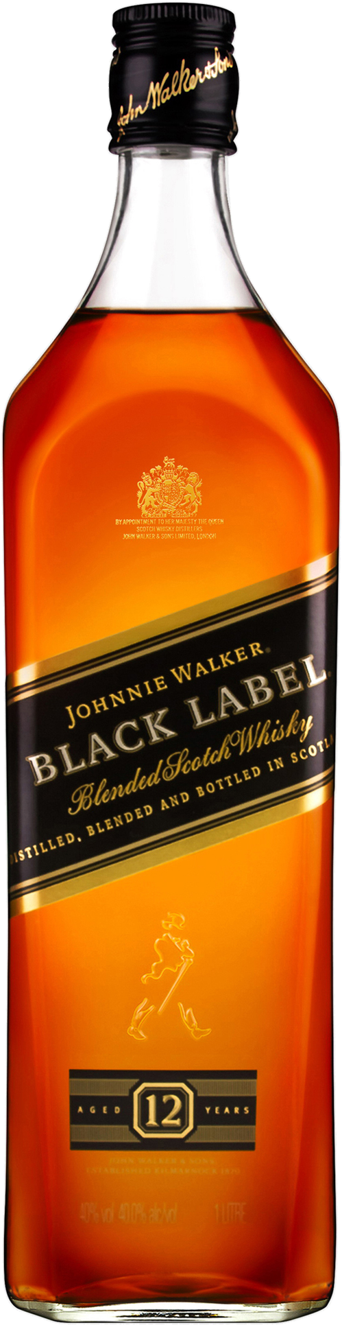 Johnnie Walker Black Label Scotch Whisky 1l Bottle Clipart (499x1931), Png Download