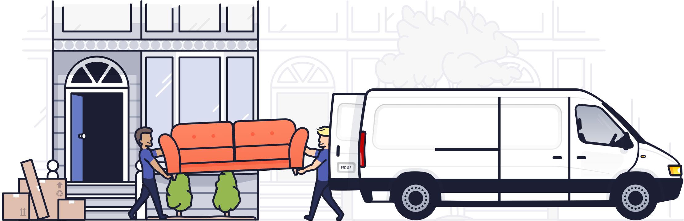 Luggers Moving Home - Cartoon Clipart (2222x720), Png Download