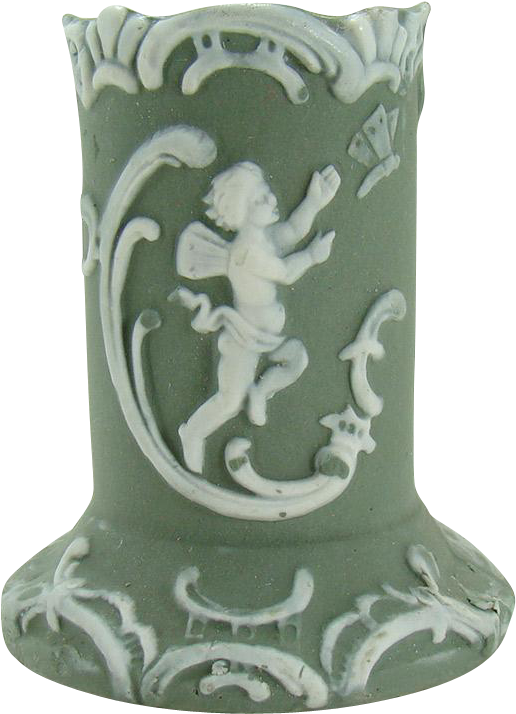 Green Jasperware Toothpick Holder With Angel Chasing - Figurine Clipart (713x713), Png Download