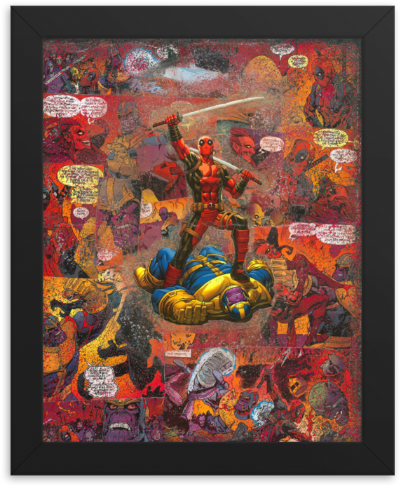 Deadpool Versus Thanos Comic Canvas Framed Reproduction - Modern Art Clipart (1000x1000), Png Download