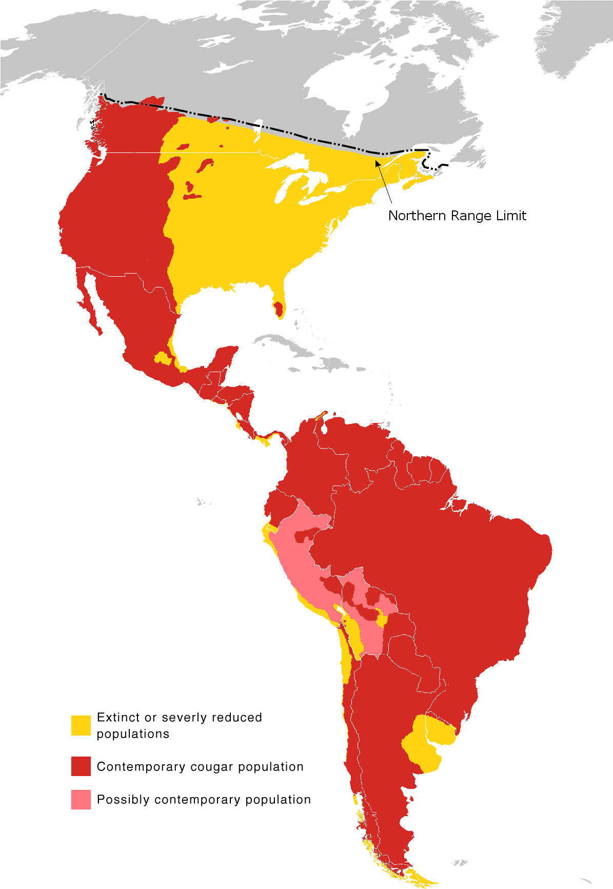 Cougar Range Map 2010 - Distribuição Geografica Puma Concolor Clipart (1194x1780), Png Download