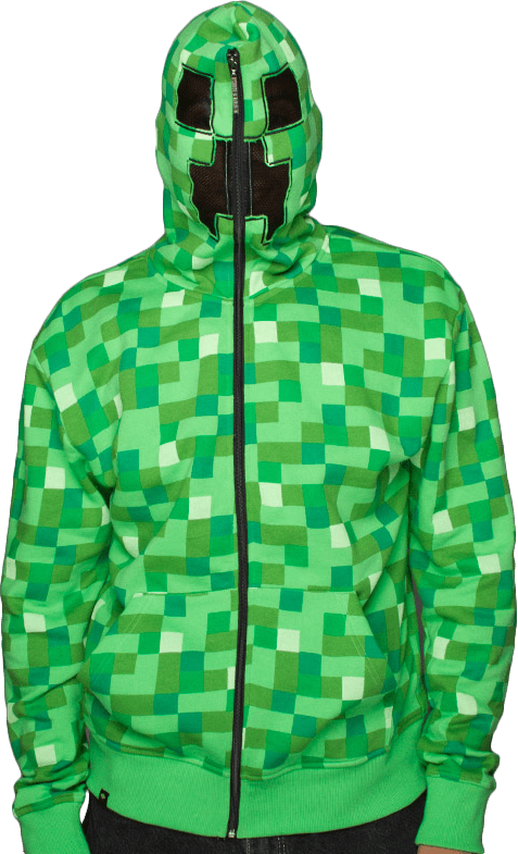 Minecraft Creeper Green Premium Zip Up Hoodie - Zip Up Creeper Hoodie Clipart (477x785), Png Download