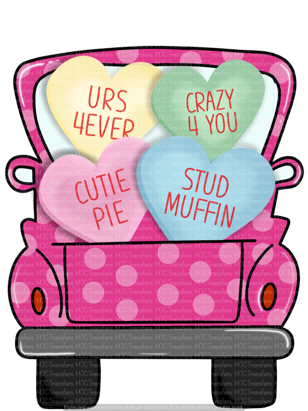 Valentines Truck With Candy Hearts Mjctransfers Clipart (620x826), Png Download