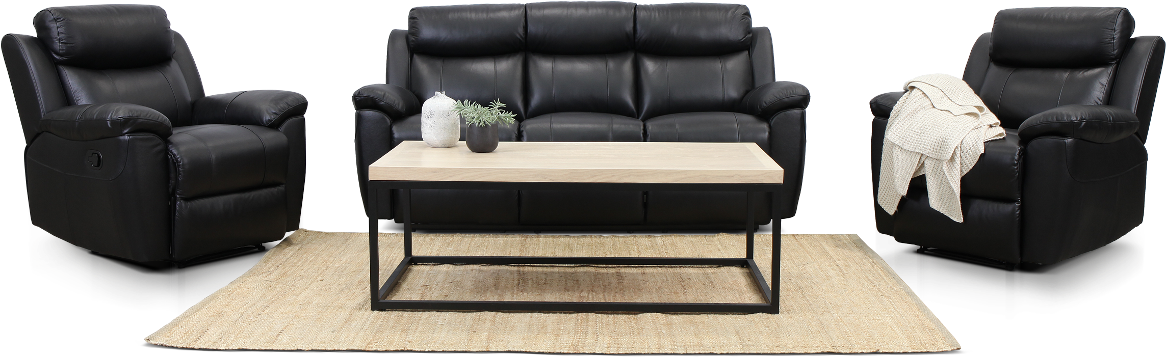 Bella Black Leather Sofa Suite Clipart (2560x1700), Png Download