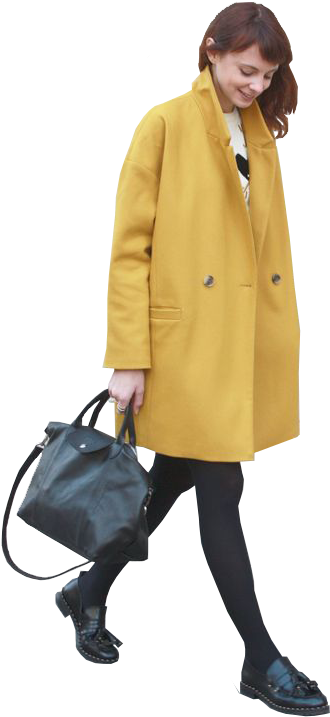 Cutout Women Yellow Coat - Coat Clipart (564x846), Png Download