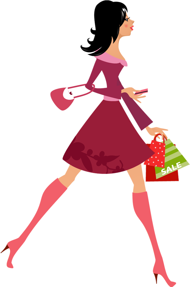 Vector Library Stock Girl Dress Clipart - Girl Holding Shopping Bag Cartoon - Png Download (650x970), Png Download