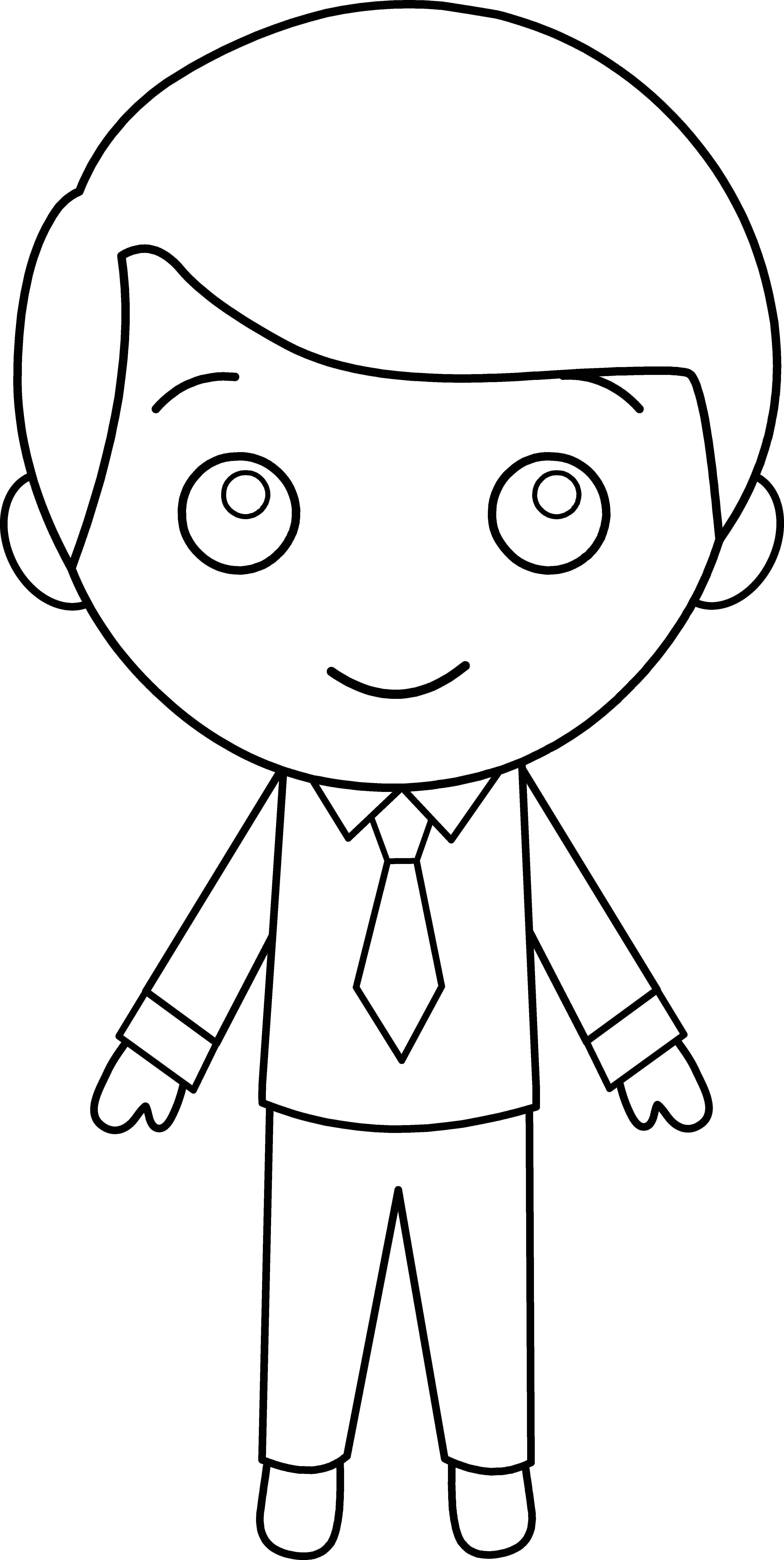 Little Guy In Suit Line Art - Cartoon Guy Black And White Clipart (3910x7777), Png Download