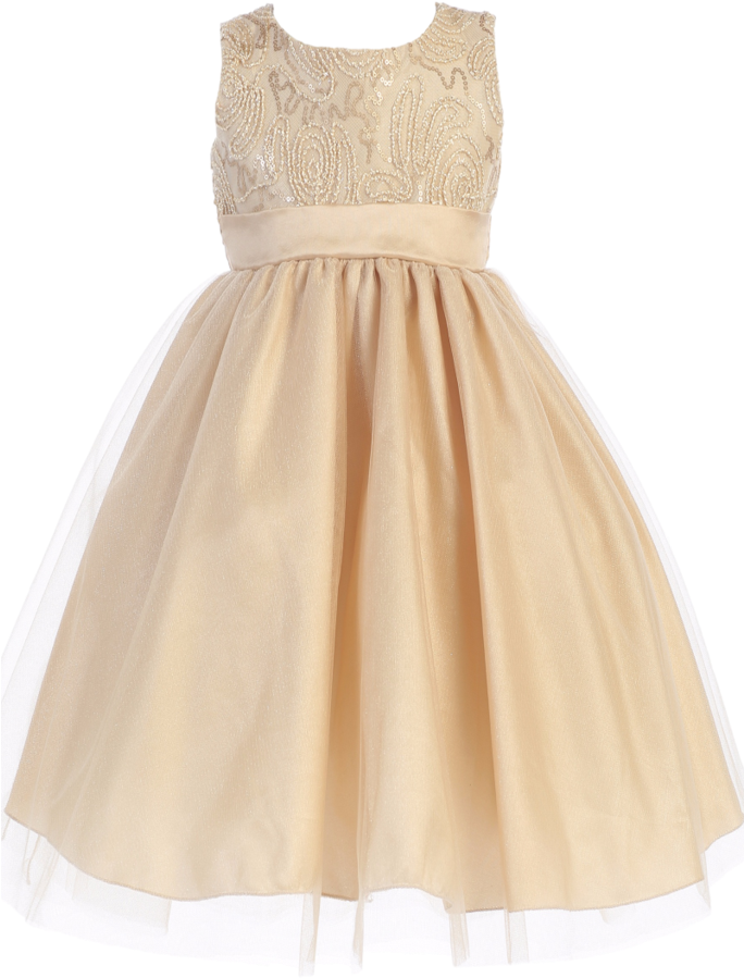 Gold Tulle Overlay Girls Holiday Dress With Sleeveless Clipart (684x899), Png Download