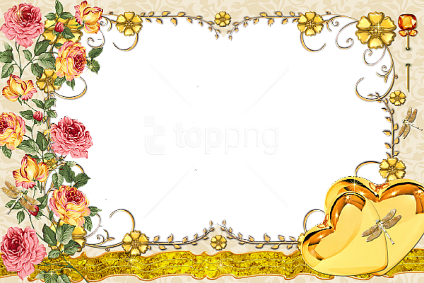 Frame Gold Flowers Clipart (850x567), Png Download