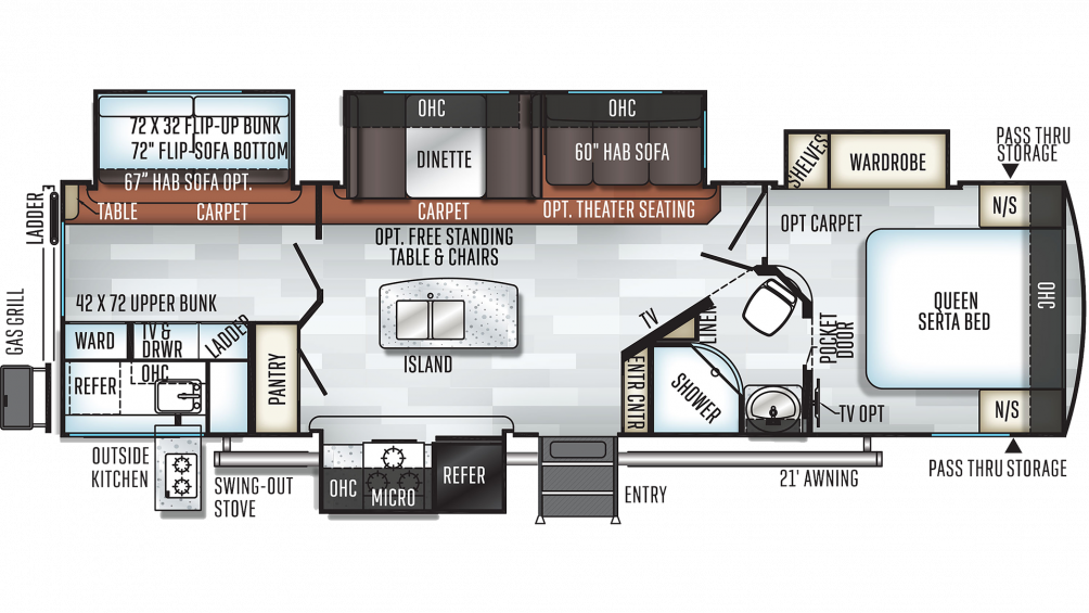 2019 Rockwood Signature Ultra Lite 8327ss Floor Plan - Floor Plan Clipart (1004x565), Png Download