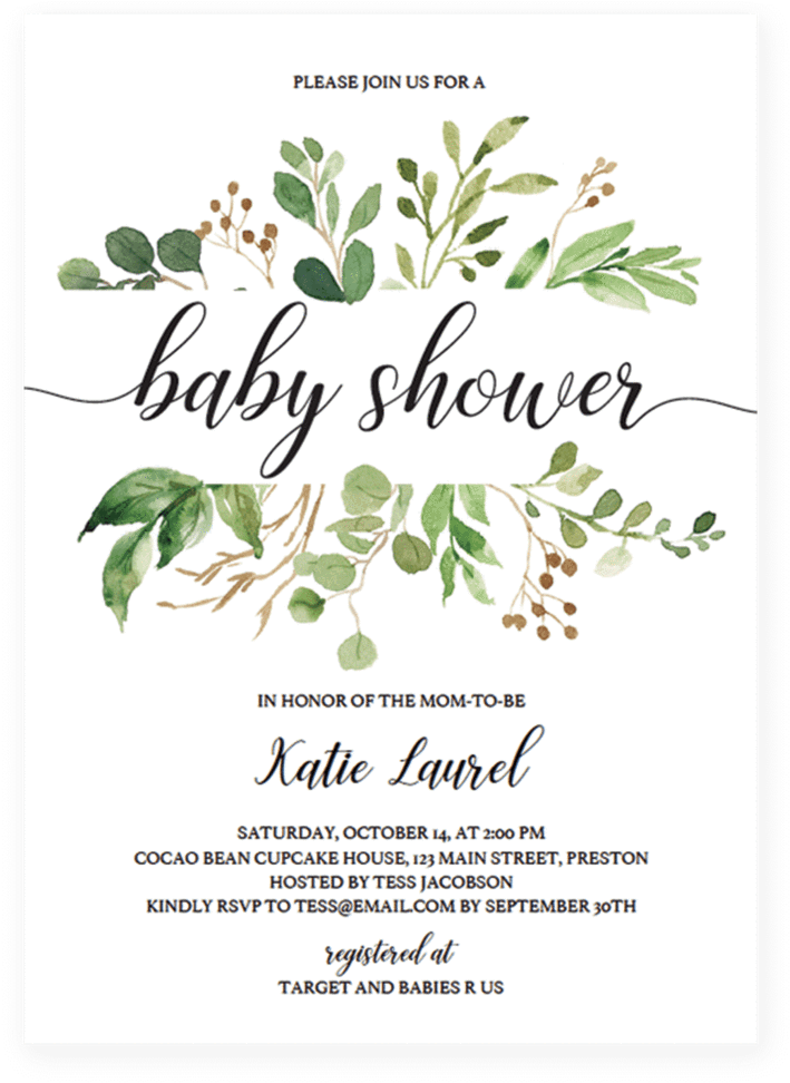 Green Leaf Baby Shower Invitation Template By Littlesizzle - Greenery Baby Shower Invitations Free Clipart (819x1024), Png Download