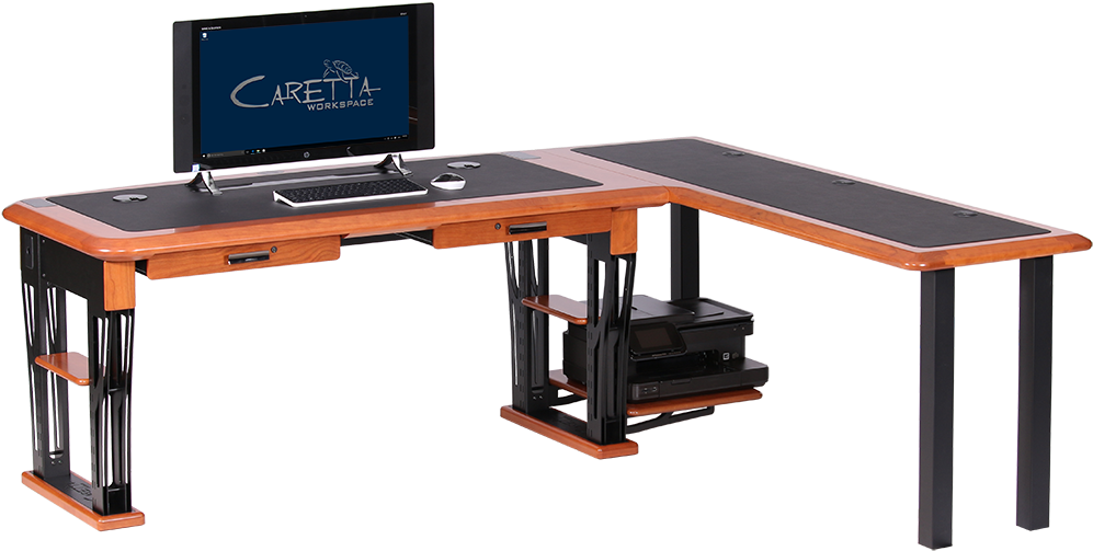 L Shaped Desks Products By Caretta Workspace L Desks - L Shaped Desk With Printer Clipart (1000x510), Png Download