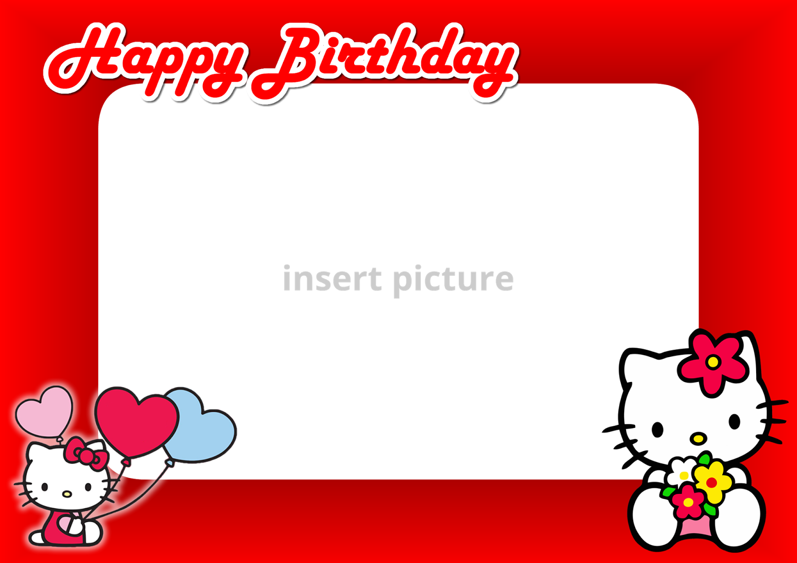 Hello Kitty Happy Birthday Red Frame Printable Frames - Hello Kitty Clipart (1600x1132), Png Download