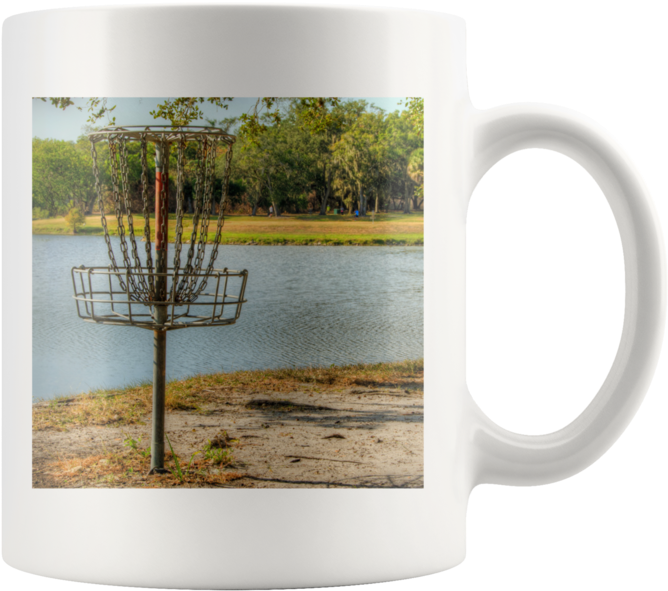 Disc Golf Basket With Lake View Clipart (668x591), Png Download