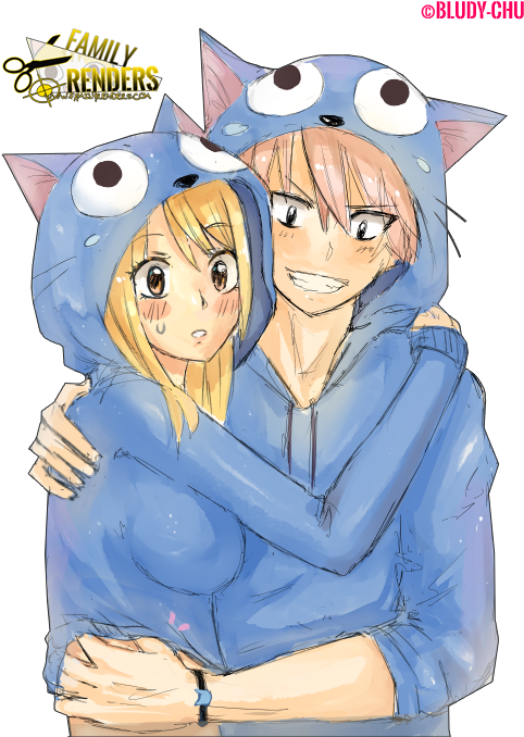 Cute Natsu And Lucy Clipart (522x687), Png Download