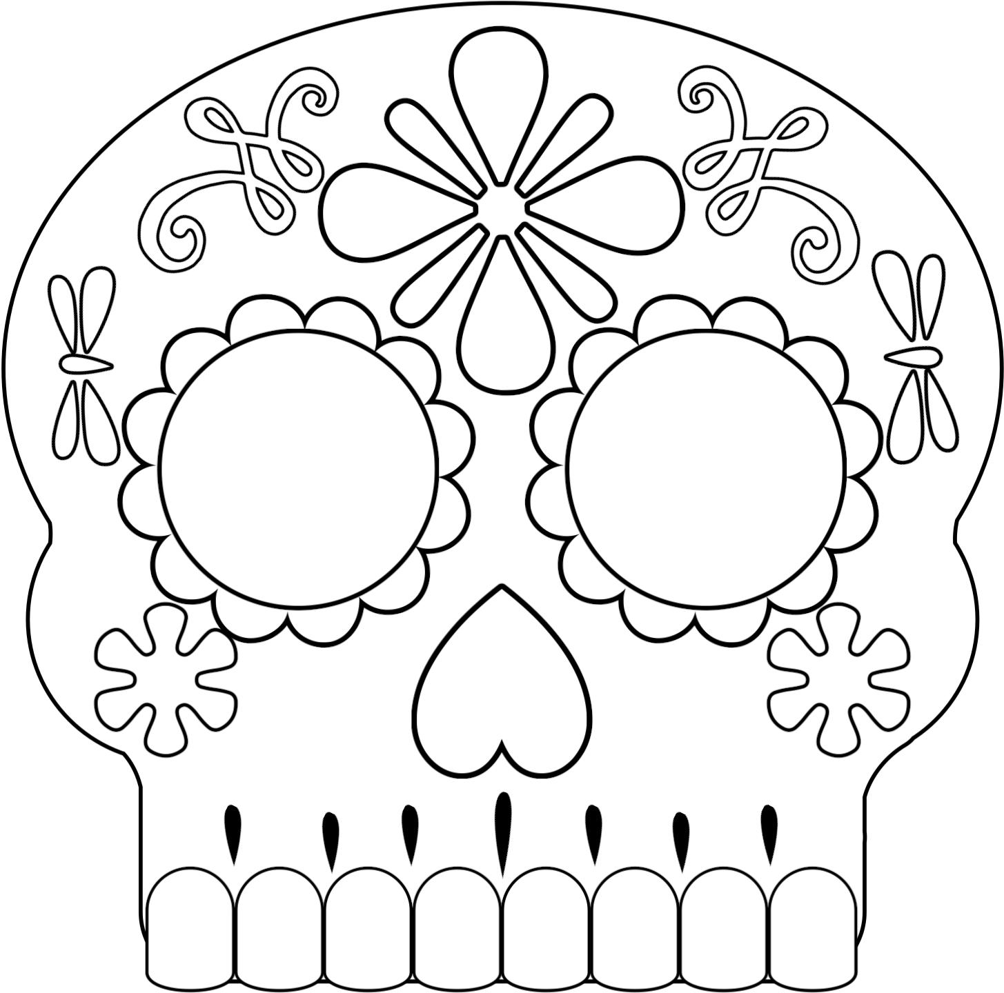 Black And White Day Of The Dead Sugar Skull Masks - Printable Sugar Skull Mask Template Clipart (1563x1563), Png Download