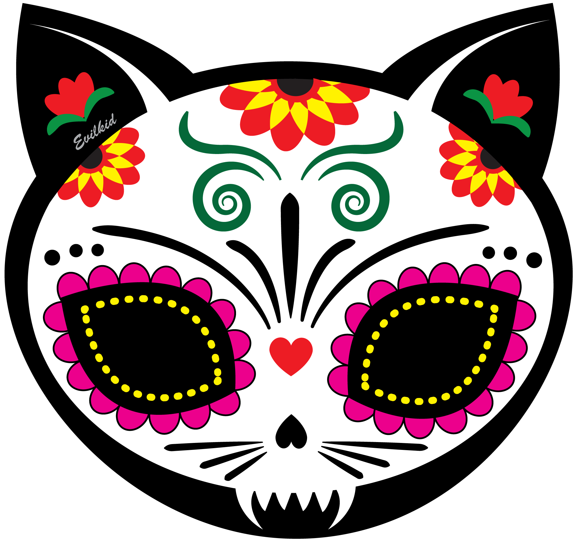 Day Of The Dead Clipart Cat - Dia De Los Muertos Cat Skull - Png Download (2000x2000), Png Download