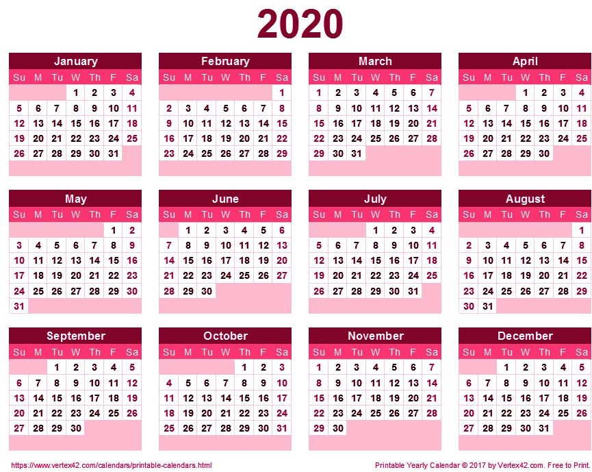 2020 Calendar Png Transparent Images - Printable Yearly Calendar 2020 Clipart (936x724), Png Download