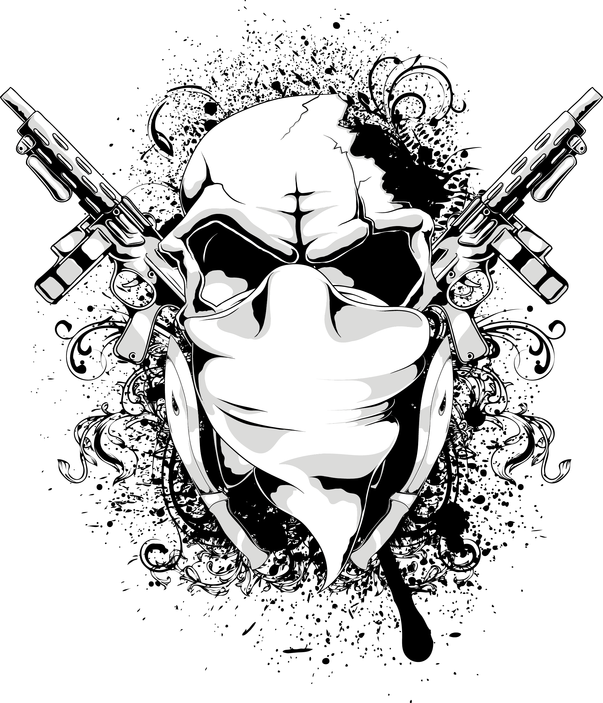 T-shirt Graphic Design Skull Vector Download Hd Png - Gun And Skull Logo Clipart (2088x2432), Png Download