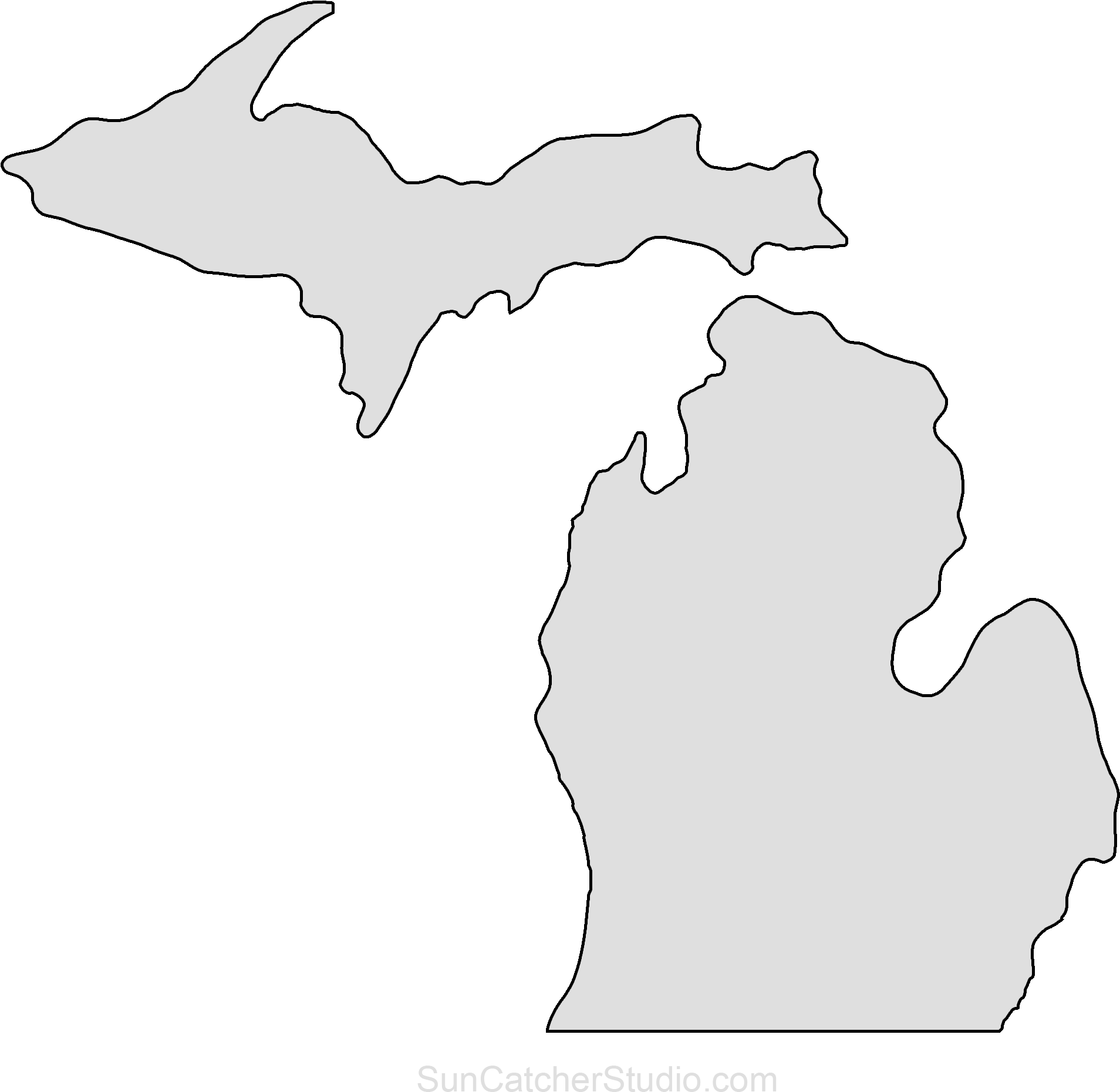 Michigan Map Outline State Shape Stencil Pattern - State Of Michigan Clipart (1930x1930), Png Download