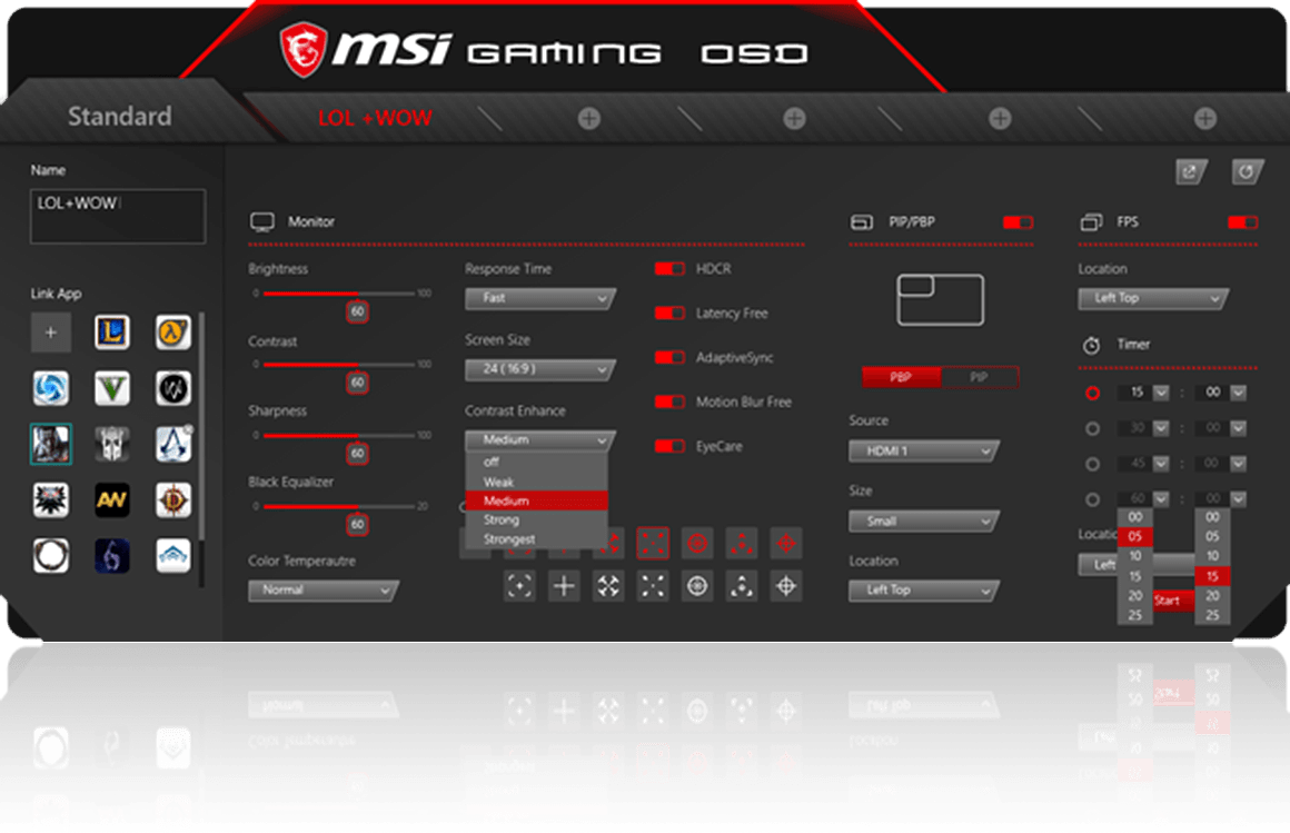 Gaming Osd App Advantages - Msi Optix Mag241c Settings Clipart (1160x749), Png Download