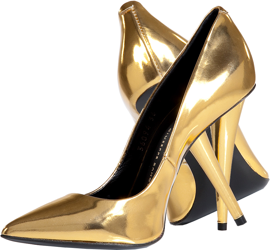 Court Shoe High Heeled - Gold High Heels Png Clipart (946x929), Png Download