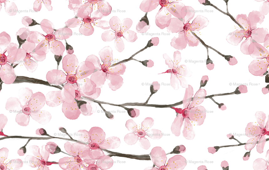 Cherry Blossom Watercolor // Cherry Blossom Floral - Watercolor Cherry Blossom Pattern Clipart (859x541), Png Download