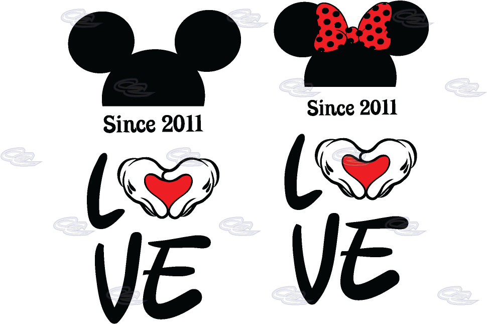 Love Mickey Minnie Mouse Heads With Wedding Date Mickey's - Mickey Mouse Love Png Clipart (1013x697), Png Download