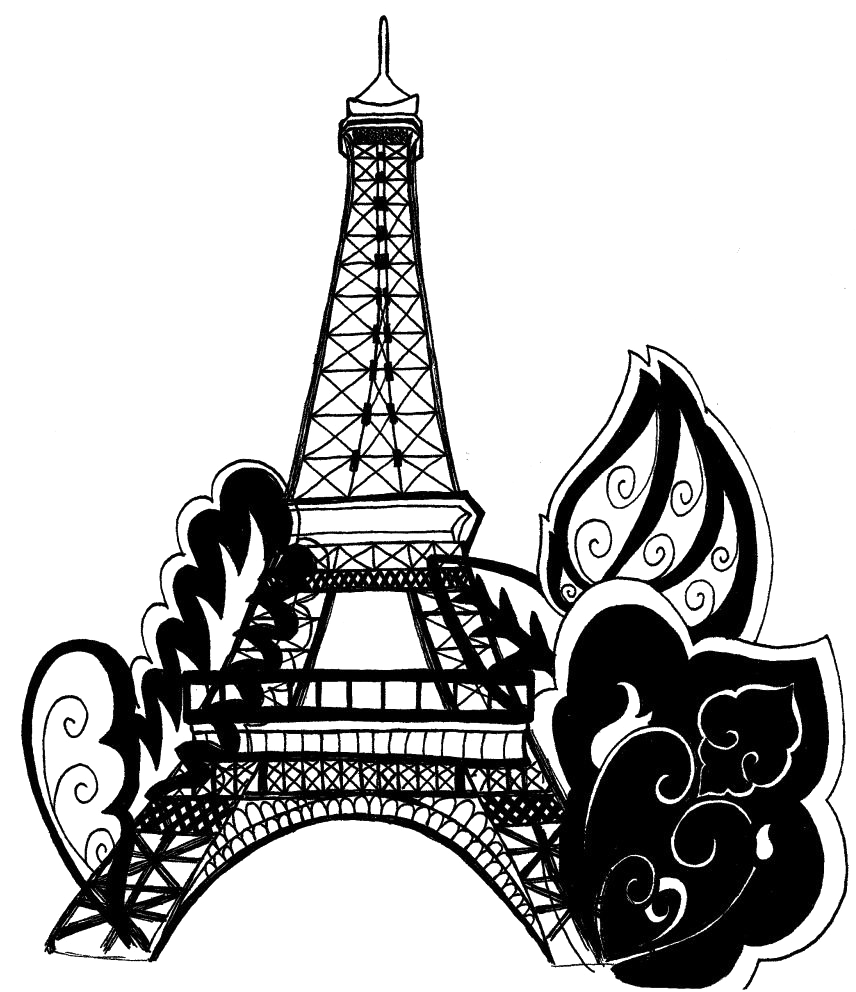 Eiffel Tower Silhouette Png Background Image - Paris Eiffel Tower Coloring Pages Clipart (871x1024), Png Download