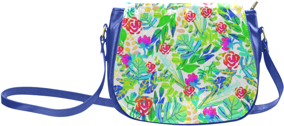 Cute Tropical Watercolor Flowers Classic Saddle Bag/large Clipart (991x439), Png Download