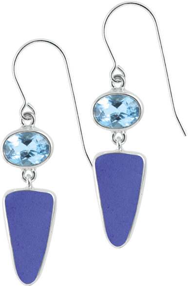 Blue Topaz & Blue Sea Glass Sterling Silver Earrings Clipart (600x600), Png Download