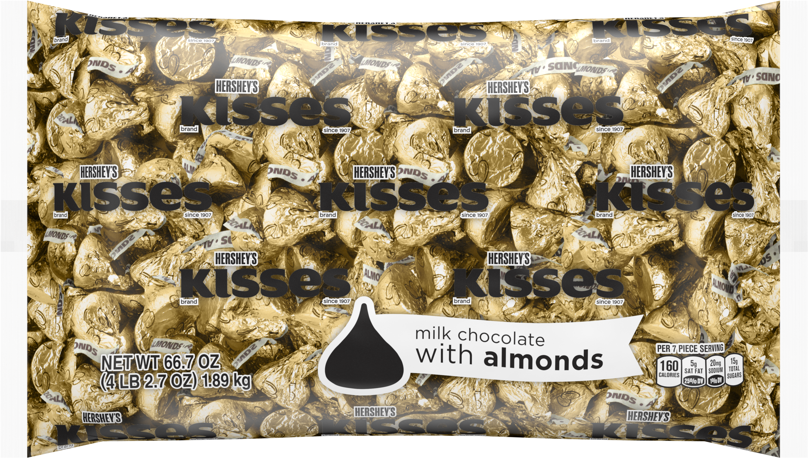 Kisses, Milk Chocolate With Almonds Candy, Gold Foil, - The Hershey Company Clipart (3000x3000), Png Download