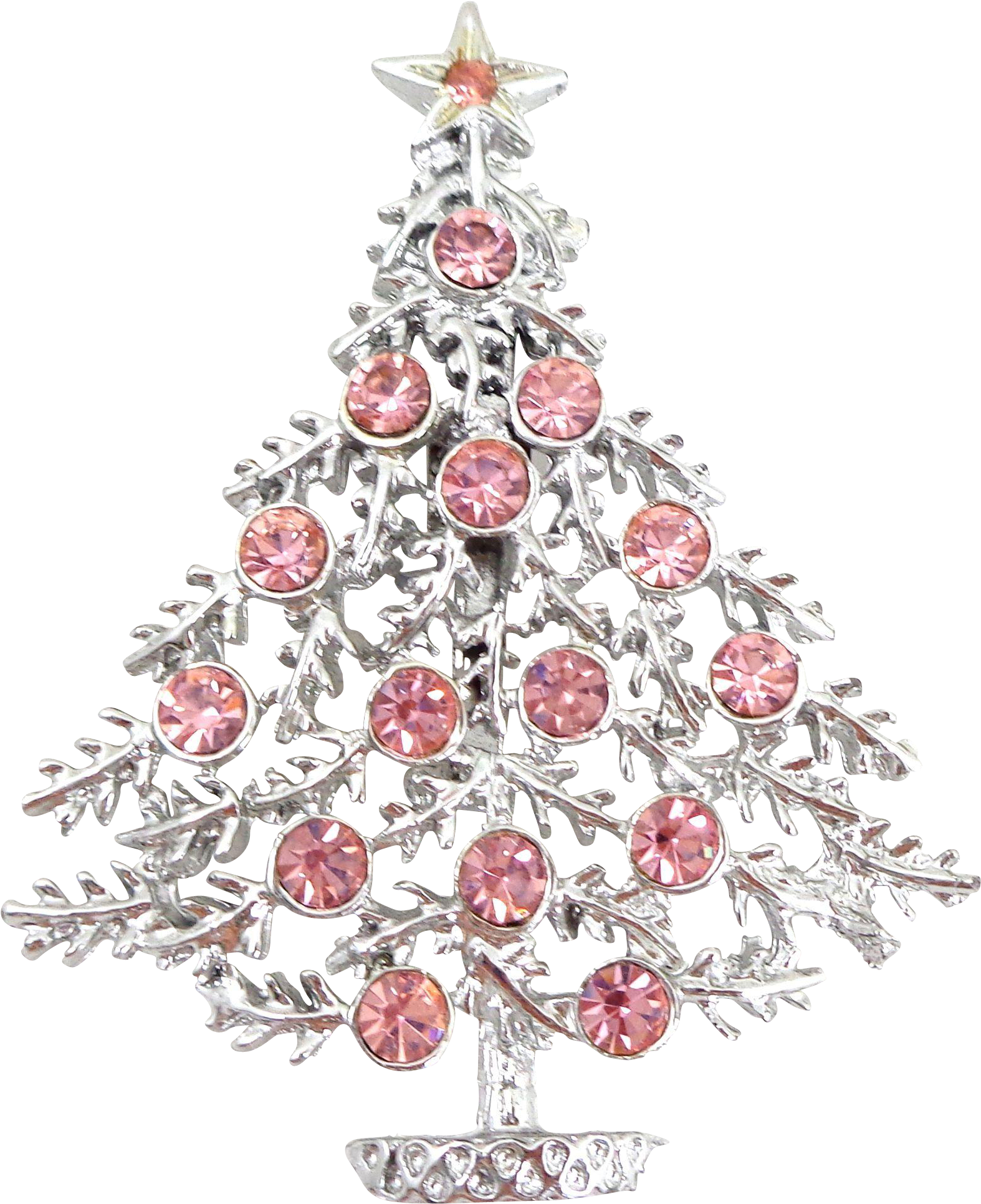 Vintage Pink Rhinestone Christmas Tree Signed Rose - Christmas Ornament Clipart (1930x1930), Png Download