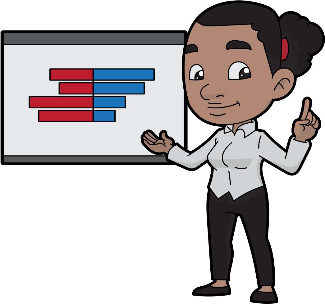 Cartoon Black Woman Presenting A Comparison Bar Chart Clipart (1228x1056), Png Download