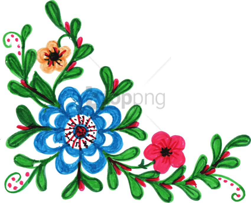 Free Png Download Colorful Floral Corner Borders Png - Colorful Flower Clipart Png File Transparent Png (850x687), Png Download