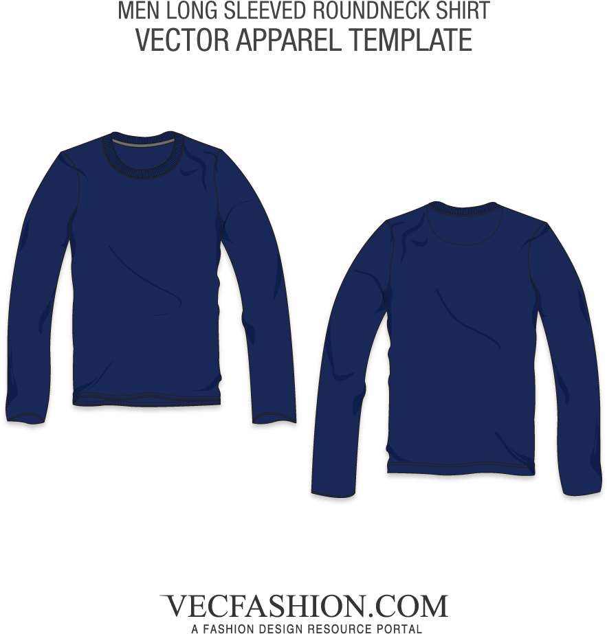 Png Free Download Long Sleeved Round Neck Shirt - Navy Blue Long Sleeve T Shirt Template Clipart (1000x1000), Png Download