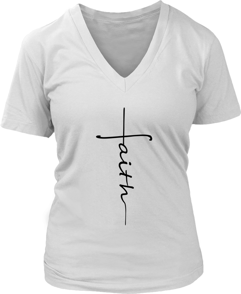 Faith Cross V Neck T Shirt - T-shirt Clipart (1024x1024), Png Download