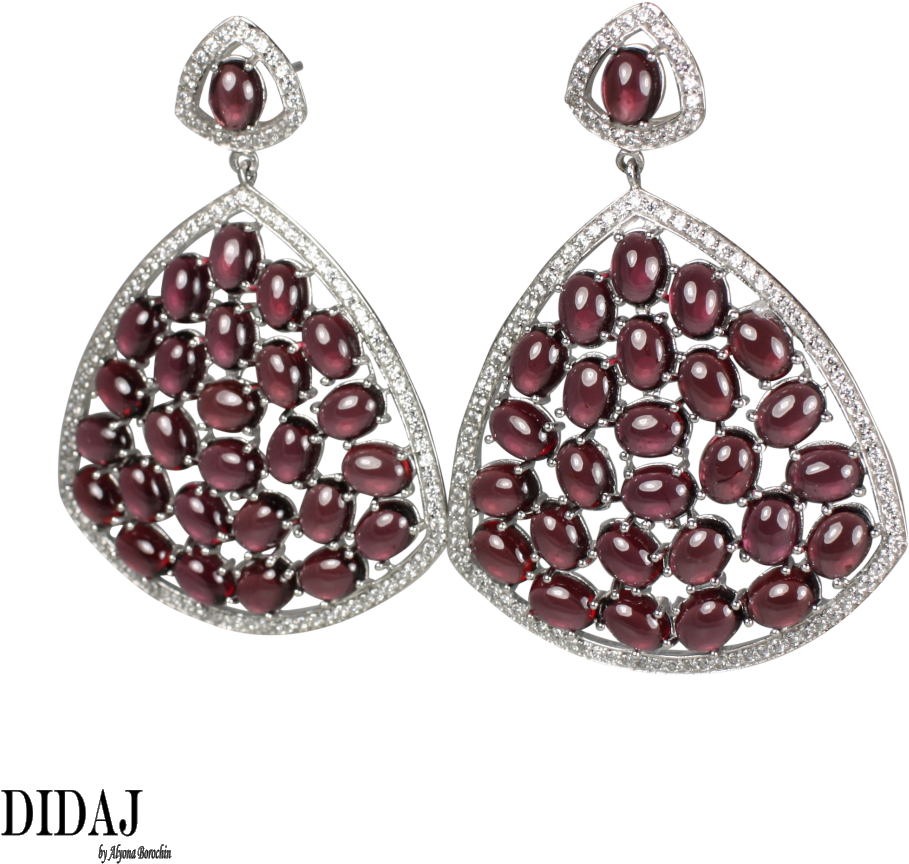 Didaj Rhodolite Cabochon Garnet And Pave Earrings Clipart (909x864), Png Download
