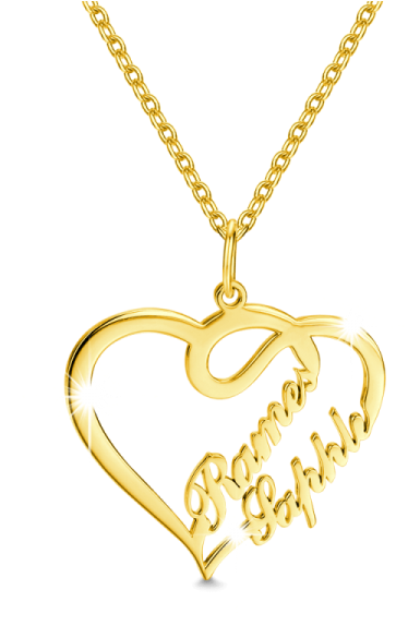 Gold Plate Png - Two Hearts With Names Necklace Clipart (600x600), Png Download