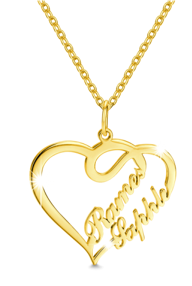 Gold Plate Png - Two Hearts With Names Necklace Clipart - Large Size