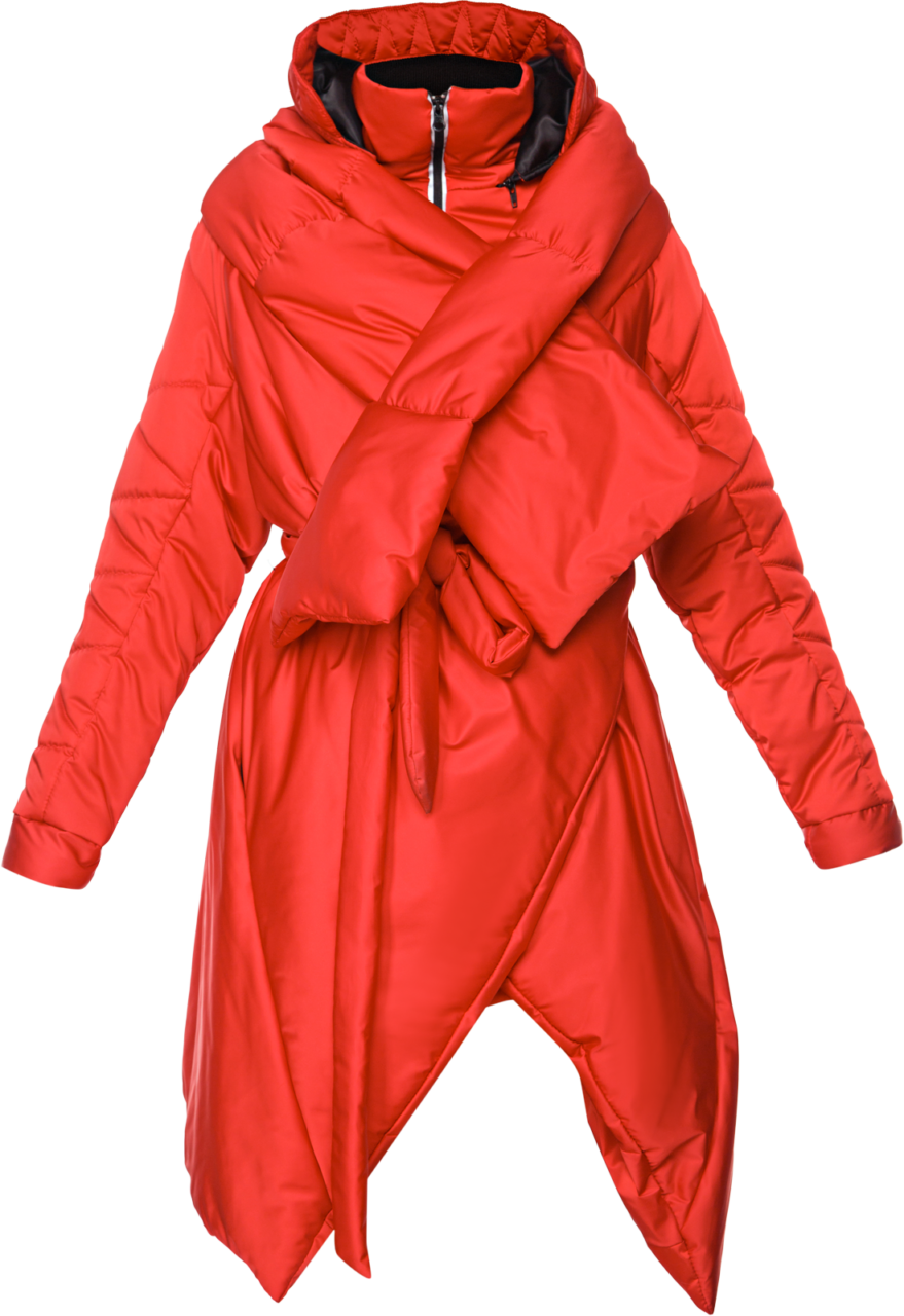 Sculpted Scarf Puffer Coat Red - Overcoat Clipart (879x1280), Png Download