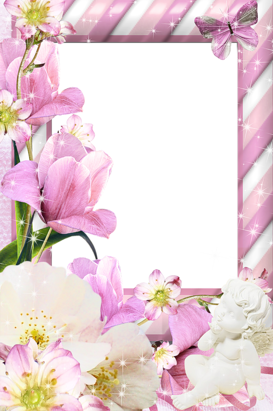 Red Balloons Png Download - White And Pink Flowers Frame Clipart (533x800), Png Download