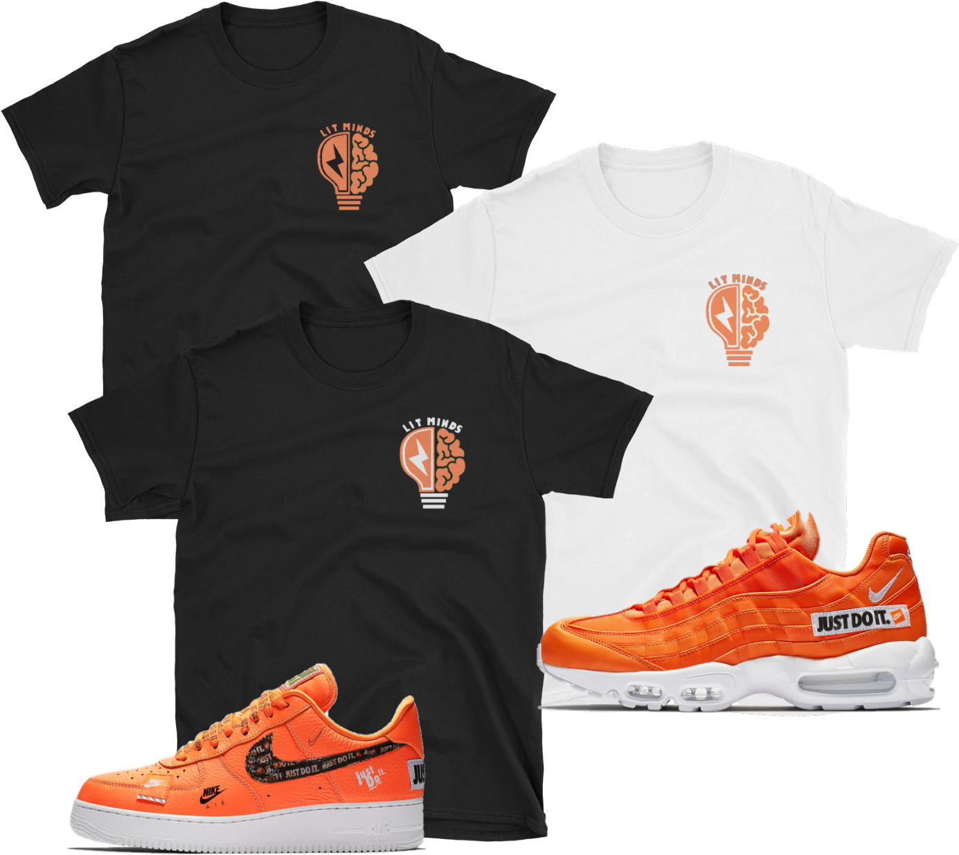 Nike Air Force 1 Af1 Air Max Just Do It Jdi Orange - Air Force 1 Shoe Shirt Clipart (1491x1305), Png Download
